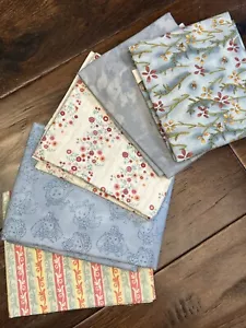 Lot Of 5 Half Yards - Cotton Fabric- Blue Teal MODA, Basic Grey, Robyn Pandolph - Picture 1 of 5