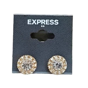 Express Women's Brilliant Rhinestone Gold Tone Stud Earrings NWT - Picture 1 of 4
