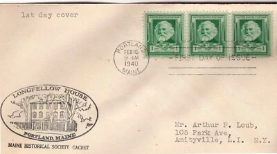 Estados Unidos FDC #864 - 1940 Americanos famosos: 1c Henry Wadsworth Longfellow ST2767 Foto 1 de 2