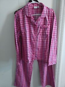 Sonoma Life Style Flannel Long Sleeve 2 pc Pajama Set L pink plaid cotton womens