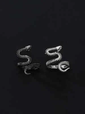 Anello Uomo 2 pezzi/set avvolgente serpente colore argento punk - Immagine 1 di 3