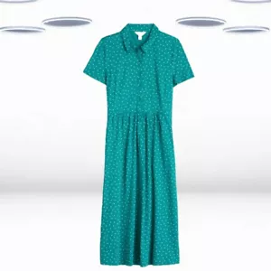 Ex Seasalt Women's Short Sleeve Jersey Midi Dress in Teal Green Polka Dot - Picture 1 of 6