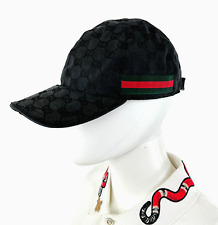 Gucci Men Black Sz M 58 GG Logo Monogram Web Ball Cap Hat Runway Auth Free Ship