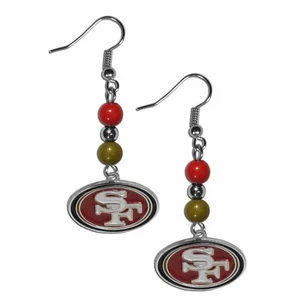 San Francisco 49ers Dangle Earrings Fan Beads w/ Charm NFL Football Jewelry - Picture 1 of 3