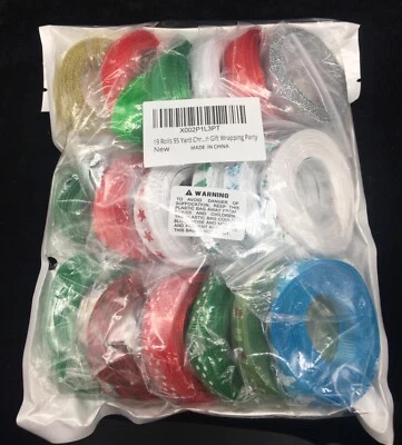 Ribbon sewing gift craft 19 rolls asst colors & patterns total 95 yds NEW sealed - Image 1 of 3