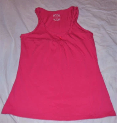 BUGLE BOY FOR HER LG PINK COTTON BLEND RUFFLE BABYDOLL TANK TOP HEART BUTTONS - Image 1 of 3