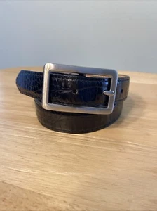 Eddie Bauer Womens L Black Genuine Leather Belt Made in England Faux Croc Accent - Picture 1 of 10
