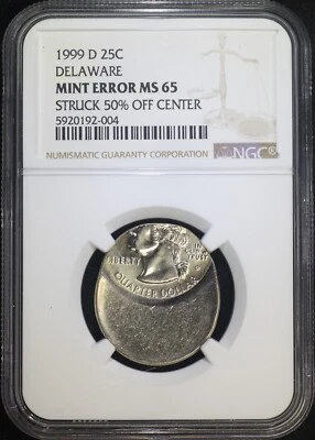 1999 D Struck 50% Off Center Delaware State Quarter NGC MS65 Mint Error Rare - Image 1 of 2
