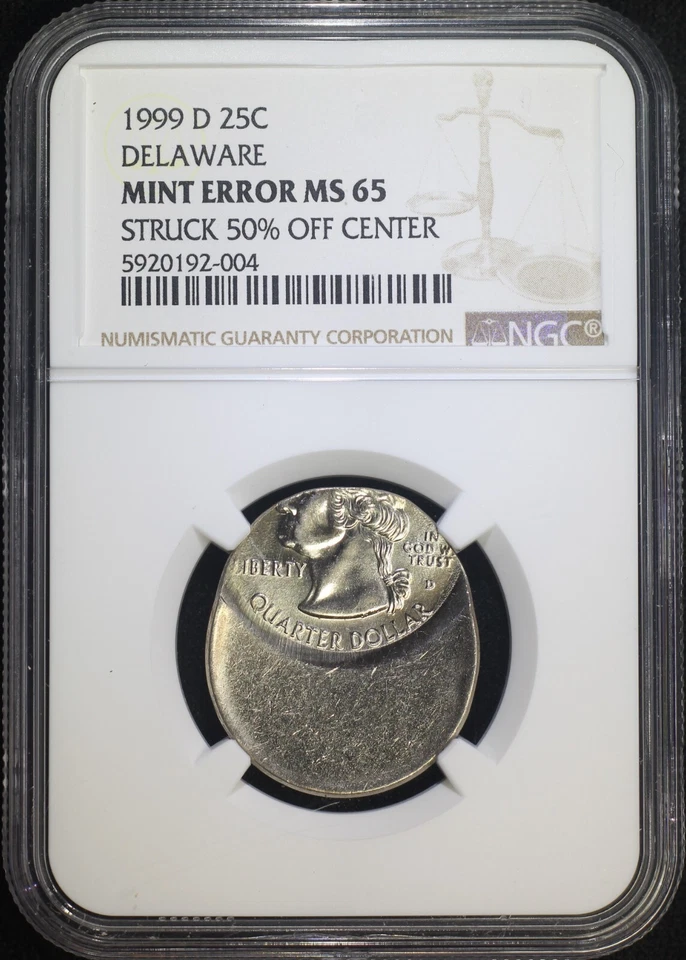 1999 D Struck 50% Off Center Delaware State Quarter NGC MS65 Mint Error Rare - Image 1 of 2