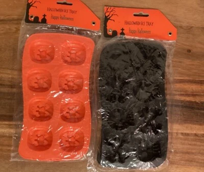 Set/2 Halloween Skull, Crossbones, Pumpkin Ice Cube Tray Candy Chocolate Mold - Image 1 of 4