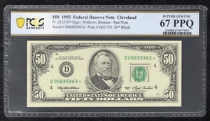 FR. 2125-D* 1993 $50 *STAR* FRN CLEVELAND, OH PCGS BANKNOTE GEM UNC-67PPQ (P) - Picture 1 of 2