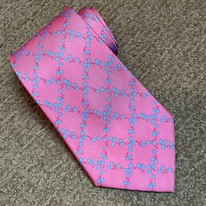 Pink by Thomas Pink 100% Silk Necktie UK Made Pink Blue Floral 3.75" Old Money - Picture 1 of 6