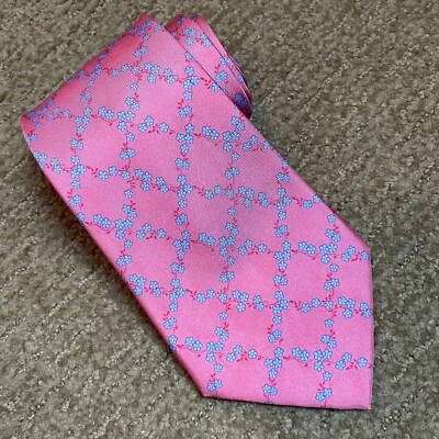 Corbata Rosa por Thomas 100% Seda Hecha en el Reino Unido Rosa Azul Floral 3.75" Dinero Antiguo Foto 1 de 4