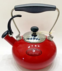 Chantal Whistling Tea Kettle Red Enamel Stainless Steel Black 2 Qt Pot New - Picture 1 of 15