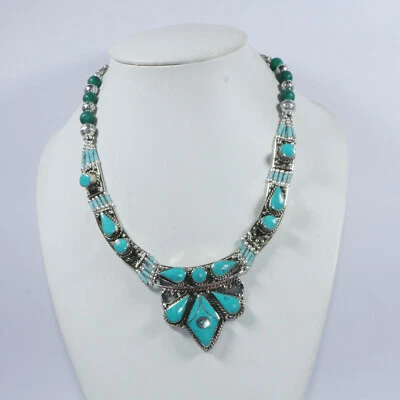 Pingente feminino antigo tibetano turquesa gargantilha amuleto colar joias N58 - Imagem 1 de 4