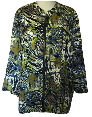 Chaqueta Blazer Años 90 Múltiples Cremallera Completa Mujer’s 3X Verde Azul Marino Abstracto Carrera Ciudad Foto 1 de 4