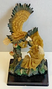 Golden Eagles Fighting Figurine Academy Collection Ceramic Figure Wooden Base - Picture 1 of 19