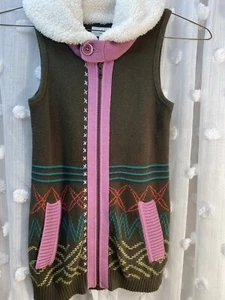 MATILDA JANE SIZE 10 Girls 435 Tween Olive Sweater Vest Sherpa Collar Zip - Picture 1 of 8