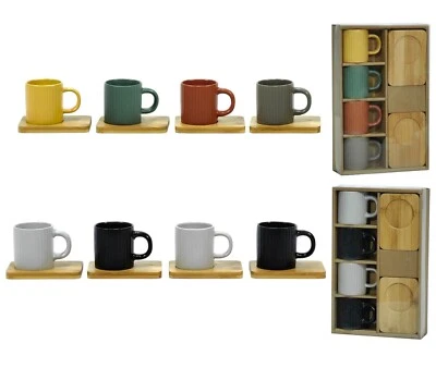 Set 4 Tasses Café Avec Soucoupes En Bambou Design Moderne Tasses - Photo 1/4