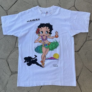 Vtg 80s Betty Boop Shirt Hawaii Hula Beach Cartoon Double Sided Single Stitch - Picture 1 of 24