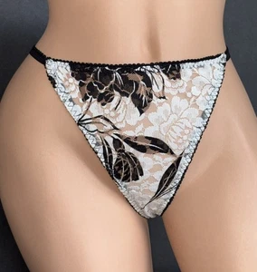 Movie Star M Vintage Lace Y2K Hi Cut Black & White Thong String Panty Underwear - Bild 1 von 6