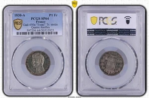Frankreich - Karl X. - Essay 1 Franc 1830A Tr. gestreift - PCGS SP64 - Bild 1 von 1