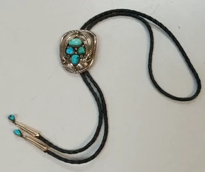 alte Vintage BENNETT Navajo Indianer Sterlingsilber Türkis Bolokrawatte - Bild 1 von 23