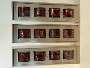 Pier 1 Imports Holiday Napkin Rings Set of 12 Enamel Brass Tree Deer Red Green - Picture 1 of 8
