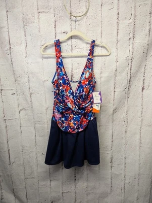 Catalina Suddenly 修身泳装,尺寸 2x 花卉图案 1 件,全新带标签臀部护罩 — 第 1/4 张图片