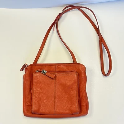 Bolsa tiracolo Tignanello couro genuíno laranja seixo urbano chique todos os dias - Imagem 1 de 4