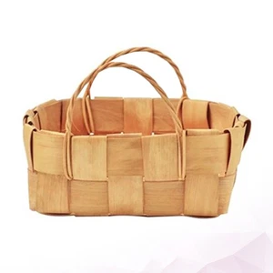 1PC Wood Woven Storage Basket Portable Fruit Basket Sundries Container for Home - Picture 1 of 12