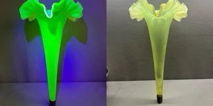 Antique Art Nouveau Large Epergne Opalescent Vaseline Uranium Glass Epargne 15" - Picture 1 of 10