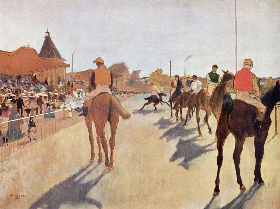 Impresión artística de archivo de 17"x 22" Edgar Degas The Parade Racehorses in Front 1866-1868 Foto 1 de 1
