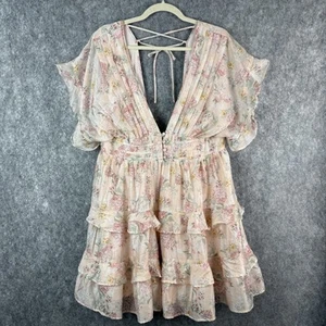 Lulus Easily in Love Minikleid Blush Rosa Blumenmuster Rüschen Stufen Größe XL - Bild 1 von 21