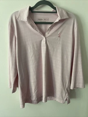 Lady Hagen Hydro-Dri Golf Polo Shirt Womens M Pink 3/4 Sleeve Breast Cancer - Image 1 of 4