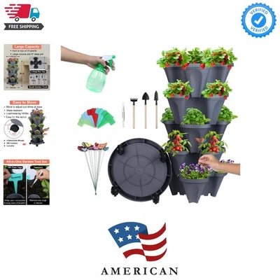 Maceta vertical apilable de 5 niveles con herramientas - Solución de jardín de riego automático Foto 1 de 4