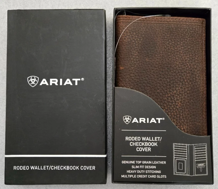 Cartera de rodeo de cuero para hombre Ariat marrón #35118282 con logotipo de escudo pequeño Foto 1 de 4