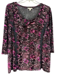 Camisa túnica de terciopelo para mujer Burn-Out púrpura rosa floral 3X caprichoso Fairygrunge - Imagen 1 de 11