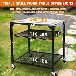 Pizza Oven Table Cart for Ooni, Ninja Woodfire, Blackstone Outdoor Grill Table