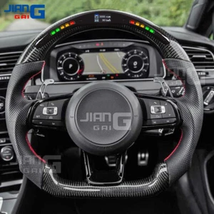 Carbon Fiber LED Perforated Leather Steering Wheel Fit Volkswagen MK7 R GTI Golf - Picture 1 of 9