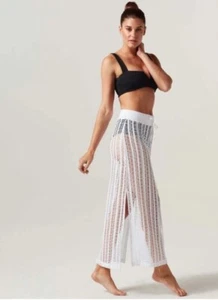 Blanc Noir Maxi Skirt NWT Linear Mesh White Long Womens Size L - Picture 1 of 6