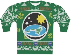 Earth Is Flat Bro SWEATER Nasa Globe Lies Ugly Christmas TEE Sweatshirt NEW GIFT - Picture 1 of 14