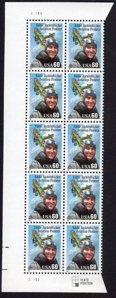 Scott #2998 Eddie Rickenbacker (Pilot) Plate Block Of 10 Stamps - MNH (Left) - Image 1 of 1
