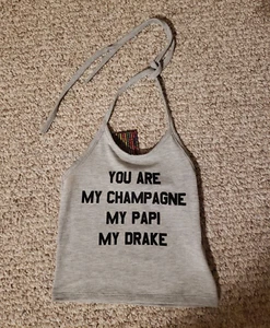 O-MIGHTY Gray DRAKE Screen Print Crop Halter Top Size S OMIGHTY NWT - Picture 1 of 4