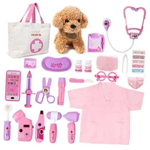 Toy Doctor Kit for Girls - Pretend Play Doctor Set with Dog Pink with Doll - Picture 1 of 7