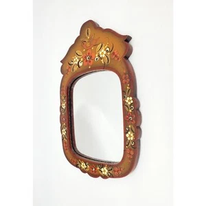 Vintage Hand Painted Wood Frame Mirror With Bird & Flowers - Picture 1 of 5