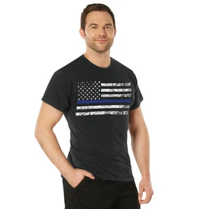 Rothco dünnes Blue Line T-Shirt - Patriotic Police Support Baumwollmischung Tee - Bild 1 von 8