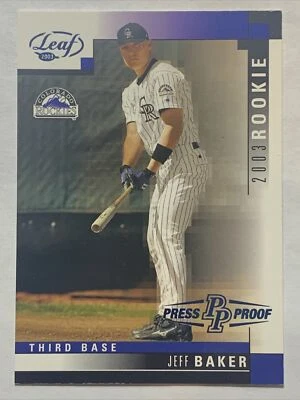2003 Leaf Press Proof Blue, Jeff Baker Rookie Card, #ed 41/50, Colorado Rockies - Image 1 of 2