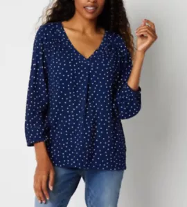 St. John’s Bay Women’s Blue Dot V-Neck Blouse Top Shirt Plus Size 4X Hanley NWT - Picture 1 of 10
