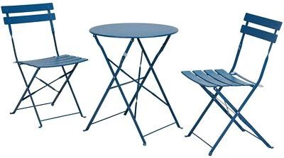 Steel Patio Bistro Set 3Pcs Outdoor Furniture Set Folding Round Table and Chairs - Image 1 of 4